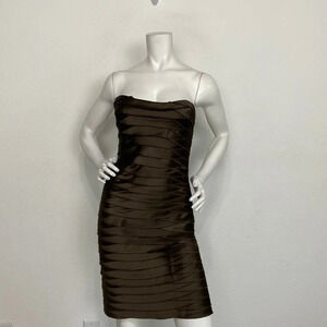 BCBGMaxAzria Brown Strapless Laser Cut Bodycon Sheath Dress Size 4